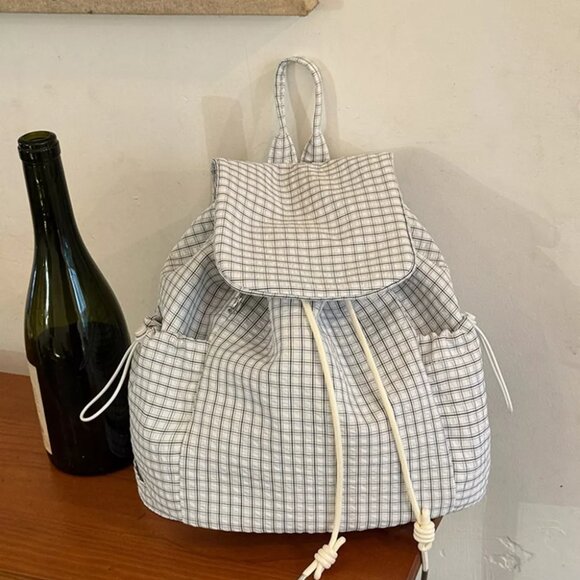 Plaid Drawstring Closure Backpack Bag - Picture 1 of 9